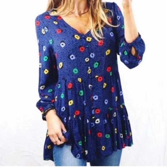 Maeve Anthropologie Lila Peasant Tiered Women’s Blue Top Size Small - Picture 1 of 10